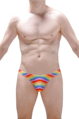 Thong chill net rainbow rainbow-striped men’s briefs with a snug form-fitting design and breathable net material