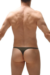 Black thong briefs thong chirols olive with thin sleek design and smooth fabric shown from the back side