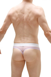 Light purple sheer thong net lilac with white waistband showing front view