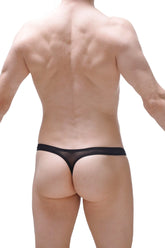 Black sheer mesh thong with solid black waistband in thong dome net black product line shown from the back side