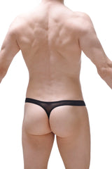 Black sheer mesh thong with solid black waistband in thong dome net black product line shown from the back side