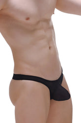 Black sheer mesh thong with a solid black waistband shown from the back in thong dome net black style