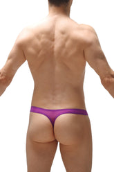 Purple sheer mesh thong in magenta with dome net detailing, showcasing the back side of the lingerie product