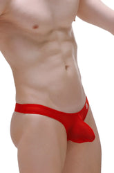 Red sheer mesh men’s briefs thong dome net red with a prominent pouch design for breathable comfort