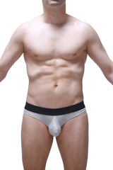 Petitq thong dome modal grey metallic briefs with black elastic waistband in silver metallic fabric