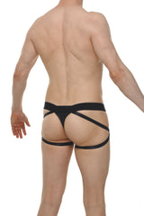 Black sleek minimalist strappy briefs with modern design thong fleac black shown from the front side