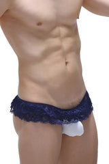 Navy blue lace thong with white pouch insert from thong frou-frou white featuring delicate lace material