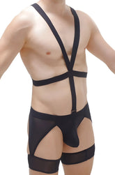 Black mesh thong harness Mece lingerie with adjustable straps and a central front panel for a bold look