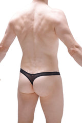 Black sheer mesh thong with solid black waistband for thong lasso cockring detachable net product view