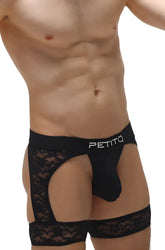 Thong maiserey lace black men’s briefs with black lace trim solid front panel and petitq embroidered waistband