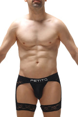 Black lace-trimmed thong maiserey lace black petitq briefs with sleek form-fitting design front view