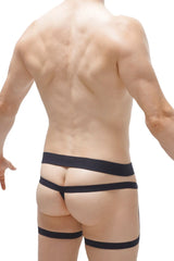 Black three-strapped briefs thong midass black with a sleek minimalist design showing the front side