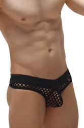 Black mesh thong nivac briefs with solid waistband featuring breathable sheer fabric for comfortable wear