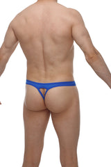 PetitQ thong Cuens plum blue blue thong with cutout design in soft fabric shown from the back side