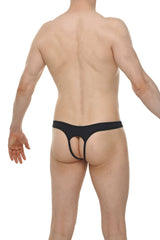 Black thong with a narrow waistband and central cutout from the thong cuens plum black collection