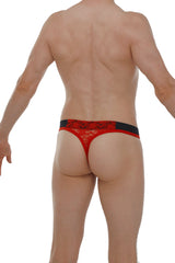 Red lace thong maulay lace red with black elastic waistband showing front side in delicate floral lace design