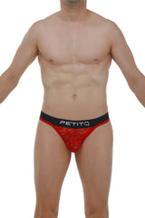 Red lace men’s briefs with a black petitq waistband in the thong Maulay lace red style