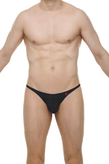 Black thong plellis plum black with small red logo on the side showing the back side of the product