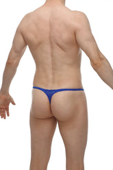 Blue mesh thong plellis macra featuring breathable mesh fabric designed for comfortable everyday wear