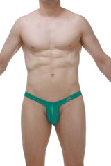 Green satin thong with a small logo on the waistband from thong tower satin green collection
