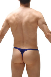 Blue metallic thong with sleek shiny finish made of satin navy fabric for stylish intimate wear