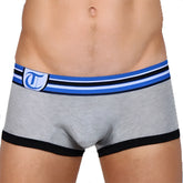 Gray heathered timoteo hero scout boxer briefs with blue black striped waistband and white shield logo size xl