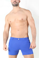 Bright blue Timoteo Santa Monica shorts with a sleek modern design and single button closure size M