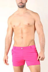 Timoteo santa monica shorts fuchsia tailored bright pink swim trunks with white button closure size m