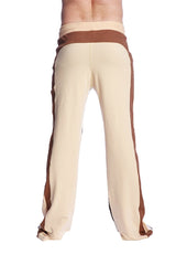 Beige and brown striped tri-color stretch eco-track and yoga sweat pant with a comfortable loose fit