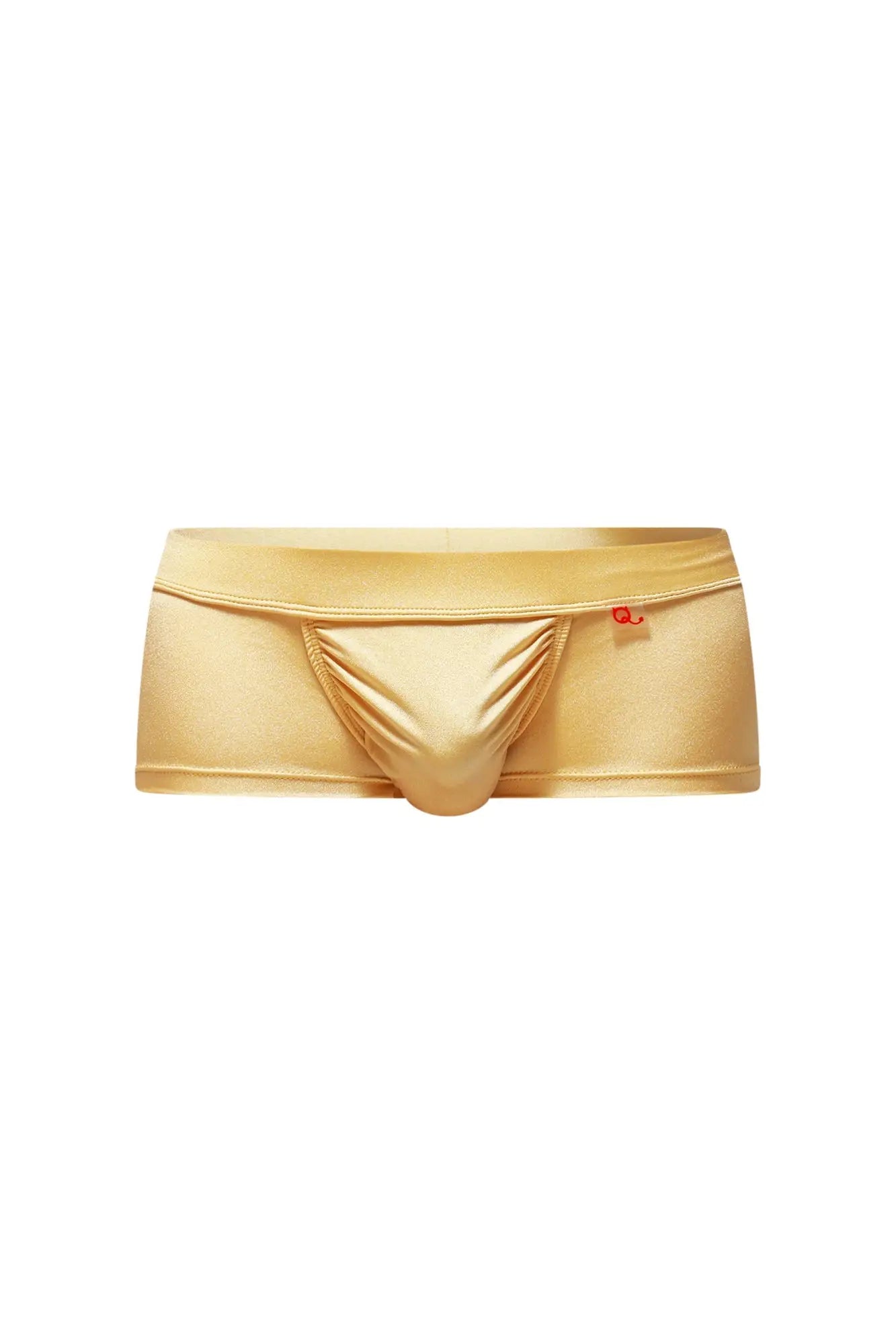 Gold metallic briefs trunk taik joe gold with smooth shiny fabric and small red logo on the waistband