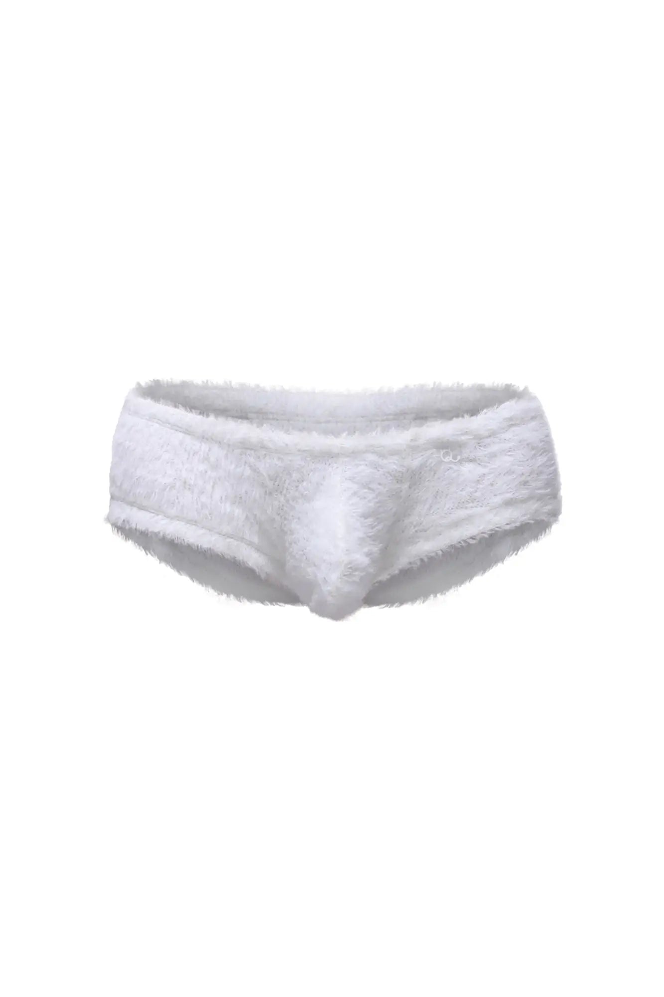 White fluffy lace-trimmed trunk yeti white underwear with soft textured fabric for comfortable wear