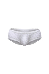 White fluffy lace-trimmed trunk yeti white underwear with soft textured fabric for comfortable wear