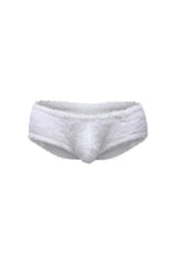 White fluffy lace-trimmed trunk yeti white underwear with soft textured fabric for comfortable wear