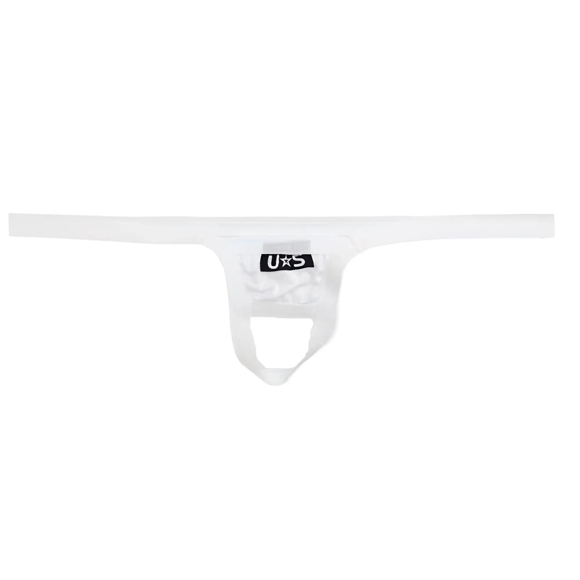 White u station ball holder thong in smooth stretchy fabric with minimalist design and white u s branding