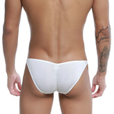 White form-fitting swim trunks with ruched back design from u-station me bikini u0032-100 product image back side
