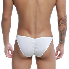 White form-fitting swim trunks with ruched back design from u-station me bikini u0032-100 product image back side