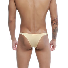 Beige sheer mesh thong with subtle shimmer from u-station dream bikini gold u0002-710 product back side view