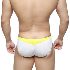 White briefs with a bright yellow waistband u station fab brief black u2302-001 front view