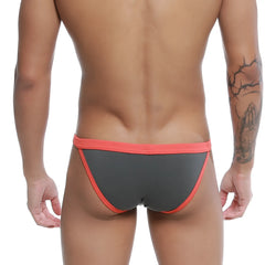 Gray and coral-red u-station frisa bikini briefs with a snug, form-fitting design for athletic wear