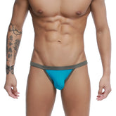 Turquoise and gray u-station frisa thong with snug form-fitting design shown from the back side