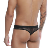 Black lace thong with solid elastic waistband from u station love in black for comfortable everyday wear