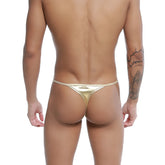 Gold metallic thong with shiny reflective finish and thin straps from U-Station trendy thong gold U1114-710 product line