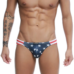 Blue american flag-themed briefs with white stars and red and white striped waistband by U-Station usa bikini U0022-606
