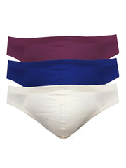 Three pairs of ug contour french brief men’s briefs in maroon royal blue and white with contour pouch design