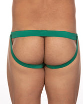 Green fabric briefs with a wide waistband and side straps for undergear fizx mark solid knit jockstrap