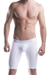 White unico 1200100300 boxer briefs with form-fitting microfiber design and embossed unic waistband in white color