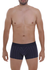 Navy blue unico senda trunks boxer briefs with subtle vertical pinstripes in color 82-dark blue