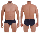 Unico senda briefs in navy blue with pinstripe pattern textured fabric and elastic waistband for comfortable fit