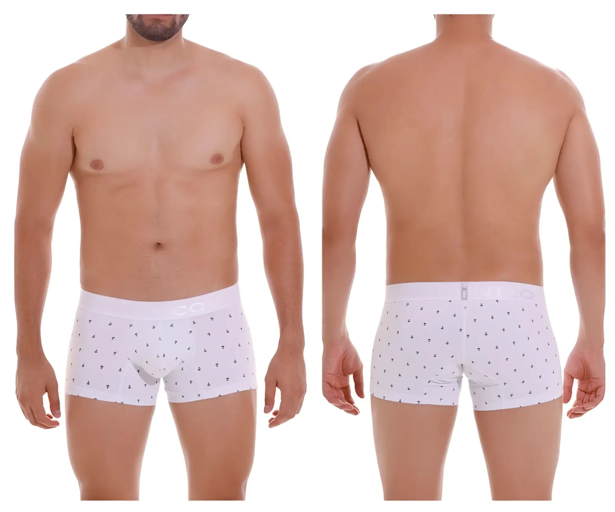 White boxer briefs unico 22110100101 naviero trunks color 29-white with small black anchor pattern