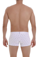 White unico naviero trunks boxer briefs with a subtle navy anchor pattern on soft breathable fabric